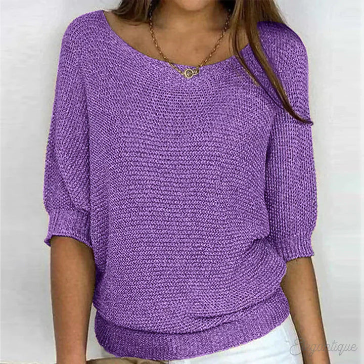 Damski sweter dzianinowy jesienny z rękawem 3/4 luźny