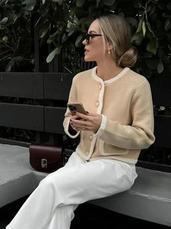 Marynarka tweedowa damska na jesień z dzianiny o krótkim kroju i eleganckim fasonie