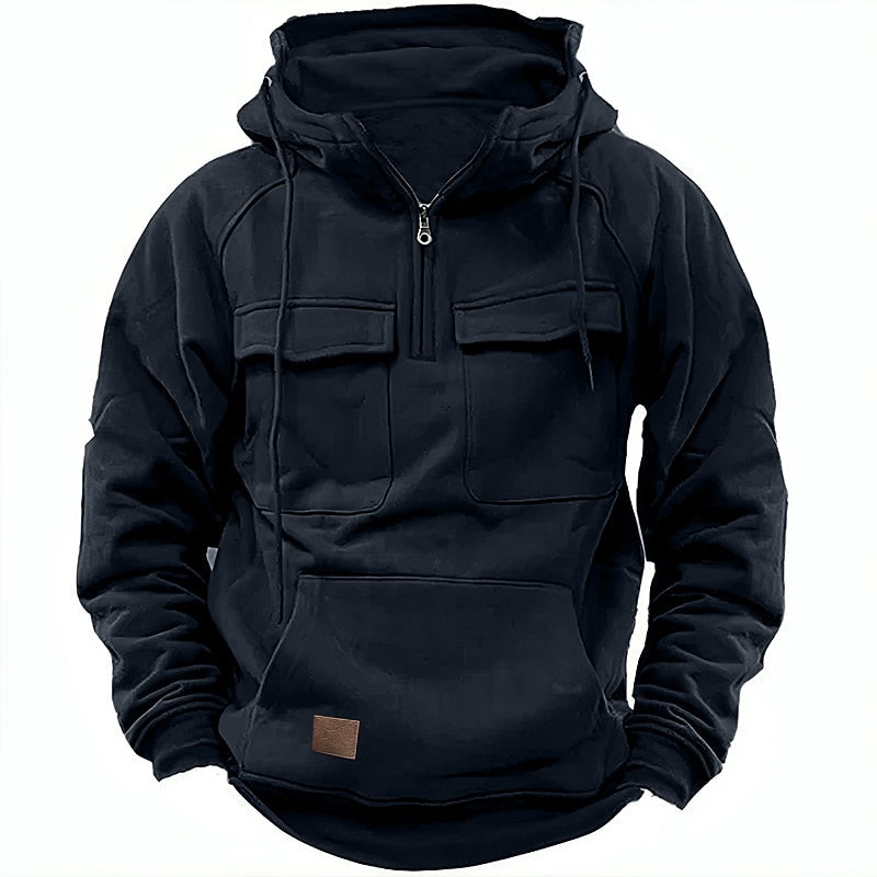 Bluza męska z kapturem fleece z zamkiem sportowa na wiosnę casualowa ciepła