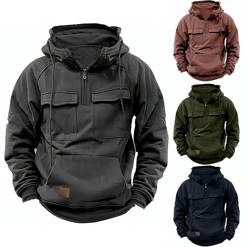 Bluza męska z kapturem fleece z zamkiem sportowa na wiosnę casualowa ciepła