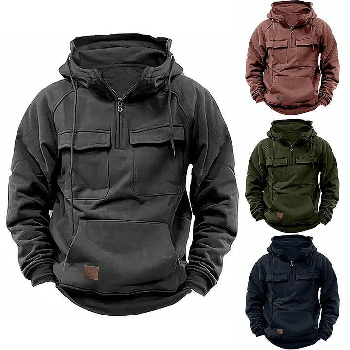Bluza męska z kapturem fleece z zamkiem sportowa na wiosnę casualowa ciepła